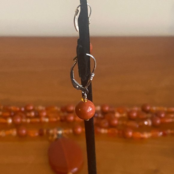 Carnelian adjustable necklace and matching drop earrings. Brand is Kalan. - Picture 8 of 9